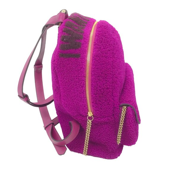 Jimmy Choo Cassie Magenta / Grape I Want Choo Logo Intarsia Sherling Backpack - Picture 2 of 8